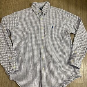 Ralph Lauren Dress Shirt Mens M Blue White Check Gingham Classic Fit Long Sleeve